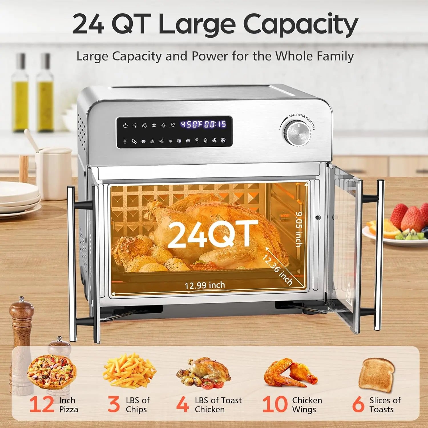 10-in-1 24QT  French Door Countertop Air Fryer Toaster Oven
